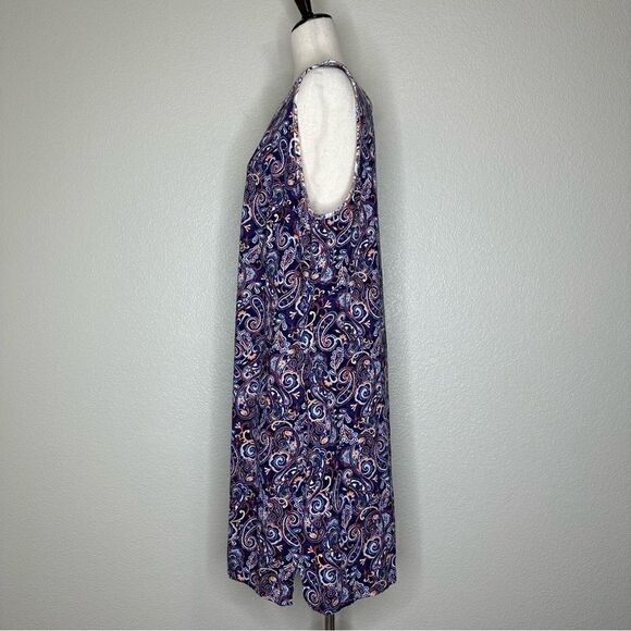 Lands’ End Blue Notch Neckline Paisley Jersey Knit Dress - Picture 4 of 12